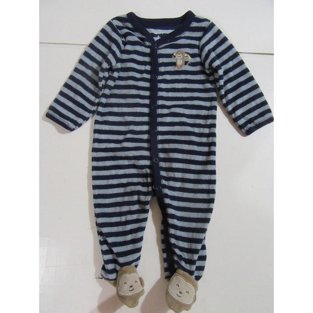 Carter's Boys Infant 6 Months Footed Outfit Cute Monkey Feet Terry Cloth